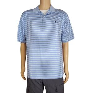 Polo Golf Ralph Lauren Blue Striped Polo Shirt Size Large 100% Pima Cotton